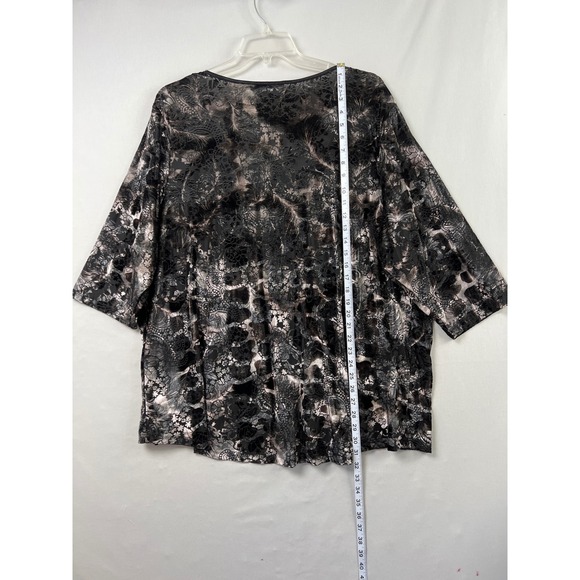 Catherines Blouse Women 3X Black Silver Excellent Burnout Floral Paisley Tunic - Picture 4 of 8